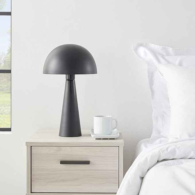 Nourison Home 16" Matte Black Metal Mushroom Table Lamp, Modern, Retro, Desk Light for Bedroom, Dining, Office, Entryway