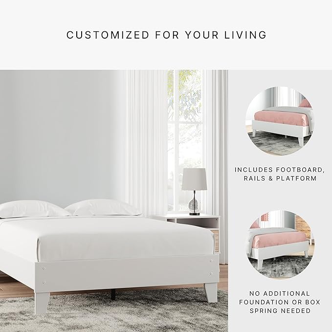 Signature Design by Ashley Piperton Modern Casual Youth Platform Bed Frame, Full, White