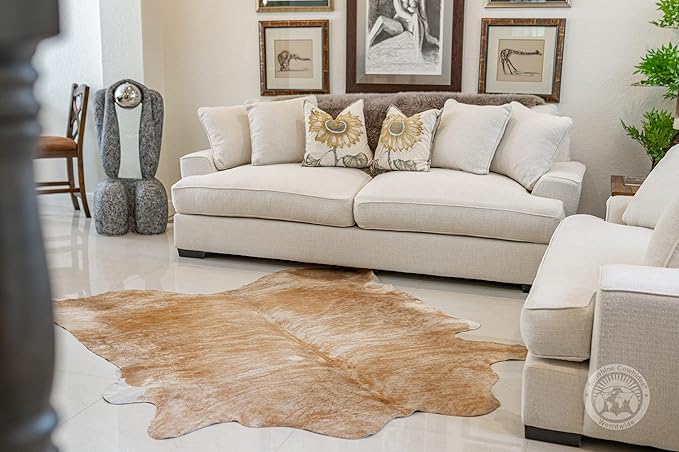 Sunshine Cowhides 100% Genuine Palomino Beige Cowhide Rug - Modern Style Animal Skin Rug & Floor Carpet for Living Room, Bedroom, Kitchen & More - Extra Large (6x7-8 Ft.)
