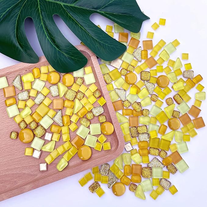 LITMIND 1.1LB Yellow Mixed Irregular Crystal Glass Mosaic Tiles for Crafts - Perfect for Mosaic Art Projects, Puzzles, and Home Décor