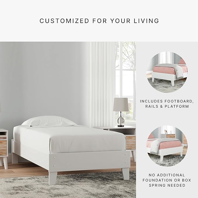 Signature Design by Ashley Piperton Modern Casual Youth Platform Bed Frame, Twin, White
