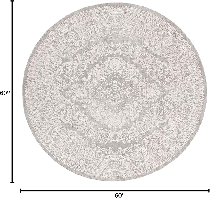 SAFAVIEH Area Rug 5' Round - Reflection Collection - Light Grey & Cream, Non-Shedding & Easy Cleaning, Ideal for Living Room, Bedroom (RFT668G)