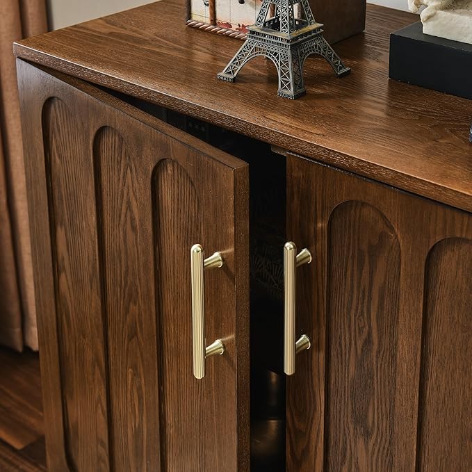 Ball & Cast 32" Mid Century Modern Sideboard Cabinet with Storage, Fluted Buffet Credenza Cabinet with Solid Wood Legs & Adjustable Shelf for Living Room, Entryway, Kitchen Coffee Bar, Walnut