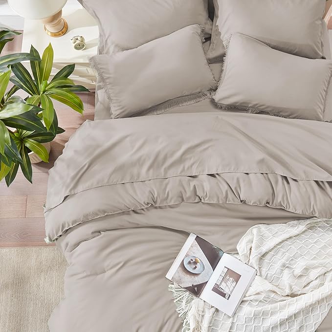 Andency King Size Comforter Set with Sheets Heather Grey - 7 Pieces Bed in a Bag Boho Soft Lightweight Bedding Sets, Tassel Bed Set with Comforter, Sheets, Pillowcases & Shams