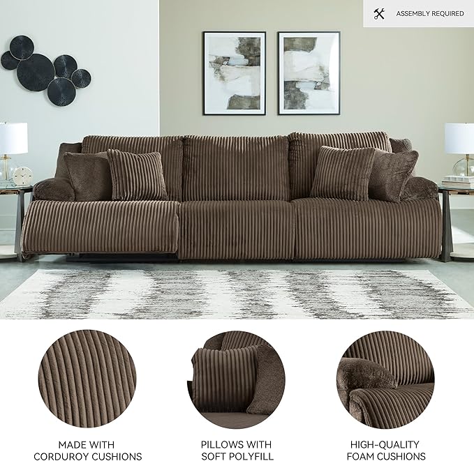 Signature Design by Ashley Top Tier Modern 3-Piece Reclining Sectional Sofa with 4 Accent Pillows, Dark Brown