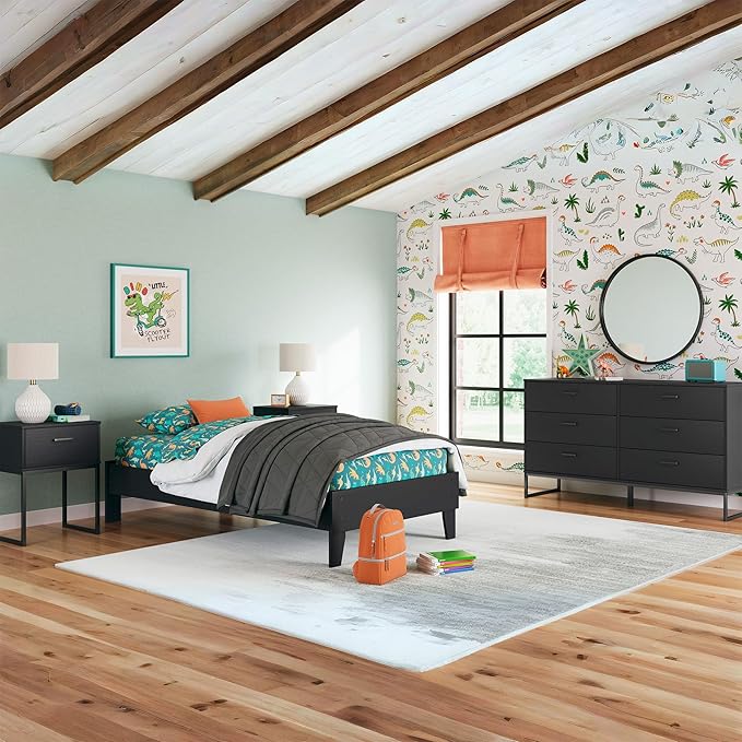 Signature Design by Ashley Socalle Casual Twin Platform Bed with Metal Slats, No Box Spring Needed, Black