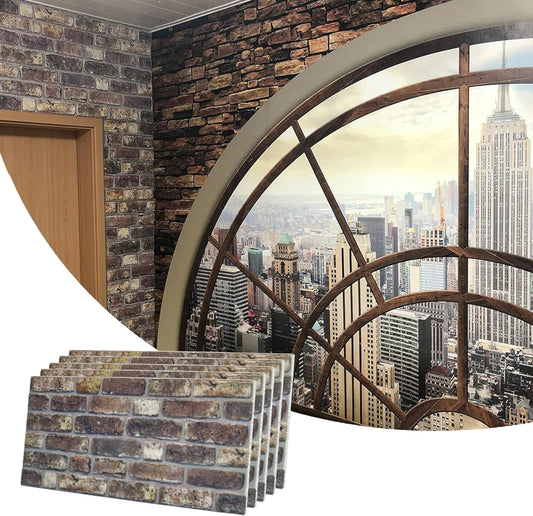 Dundee Deco 3D Wall Panels Faux Brick - Cladding, Grey Brown Stone Look Wall Paneling, Styrofoam Facing for Living Room, Kitchen, Bathroom, Balcony, Bedroom, Set of 5, Covers 27 sq ft
