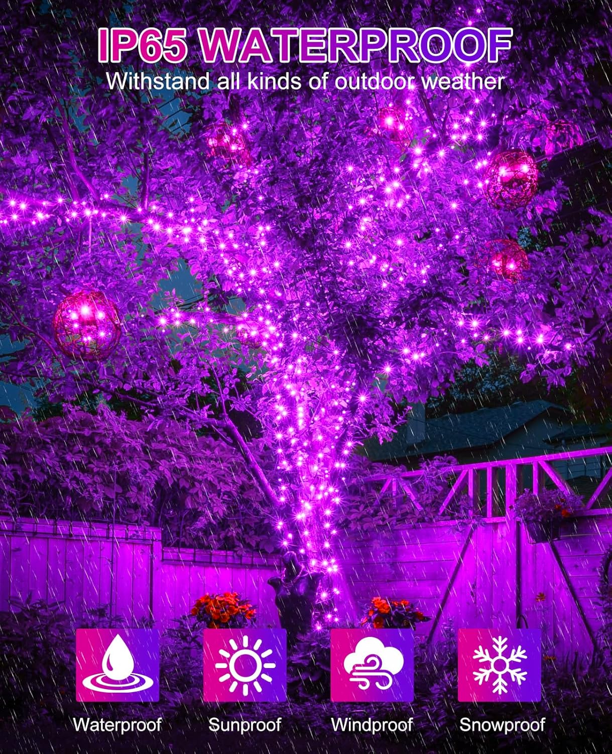 Halloween Lights Outdoor 40FT 120 LED, Green Wire String Lights for Outside Waterproof, 8 Modes Connectable Twinkle Tree Light for Indoor Bedroom Yard Party Holiday Decorations, Purple