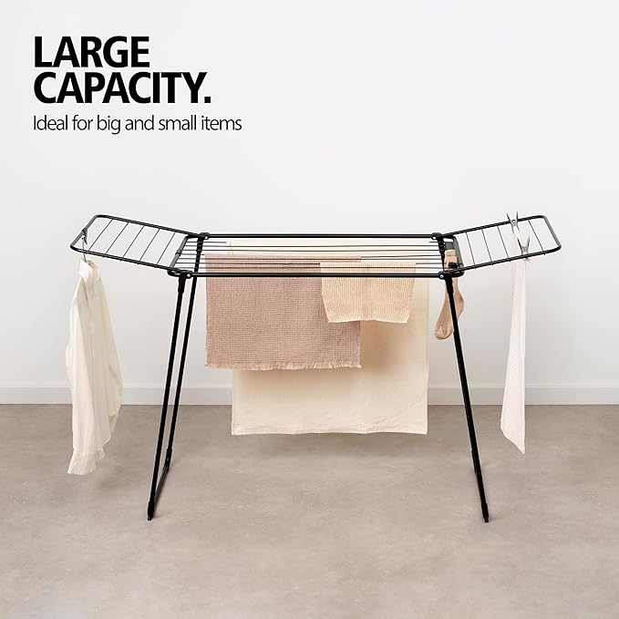 Brabantia HangOn Clothes Drying Rack | 72ft (22m) | White | Large Indoor Clothes Airer, Foldable Laundry Stand for Large & Small Items, Wide Lines for Towels & Bedding | Fits 2 Full Loads