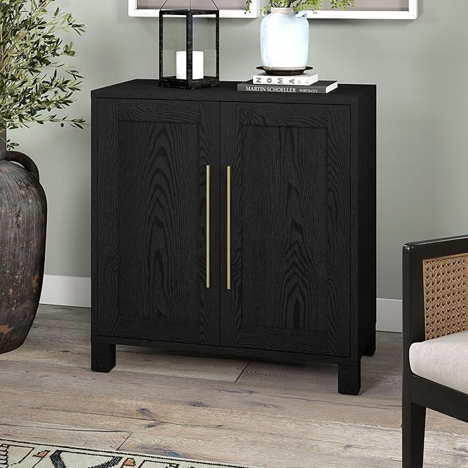 Henn&Hart 28" Wooden Accent Cabinet, Modern Sideboard Buffet Cabinet with 2 Doors and an Adjustable Shelf for Living Room, Dining Room, Bedroom or Entryway, Natural Black