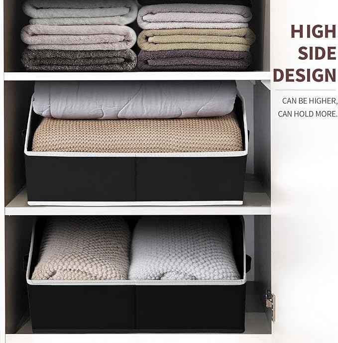 Storage Baskets for Shelves - Trapezoid Cube Storage Organizer Bins, Decorative Storage Baskets with Handles, Large Shelves Organizer for Home, Office, Dorm, Black, 4 Pack