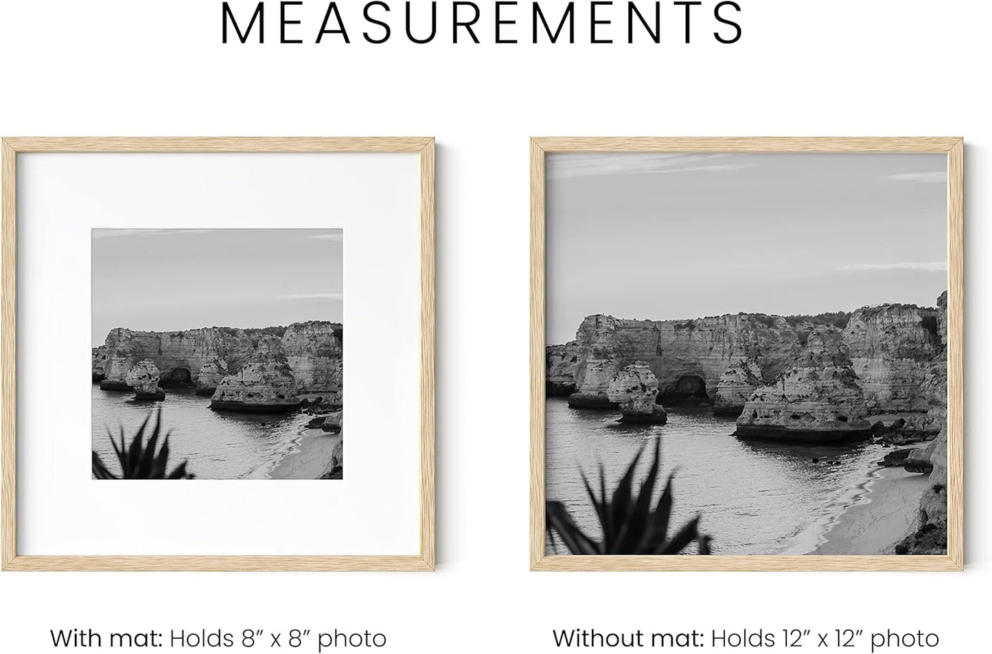 HAUS AND HUES Solid Oak Wood 12”x12” Picture Frames Matted to 8”x8” Set of 4-12x12 Standard Square Picture Frames, 12x12 Photo Gallery Wall Frame Set, 12x12 Frames with Mat (Beige Oak Frames)