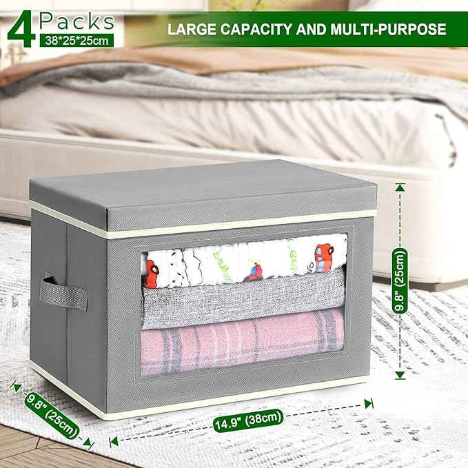 Collapsible Storage Bins with Lids, 4 Pack Closet Bins for Organization, Foldable Storage Boxes for Bedroom, Living Room, Kids' Room