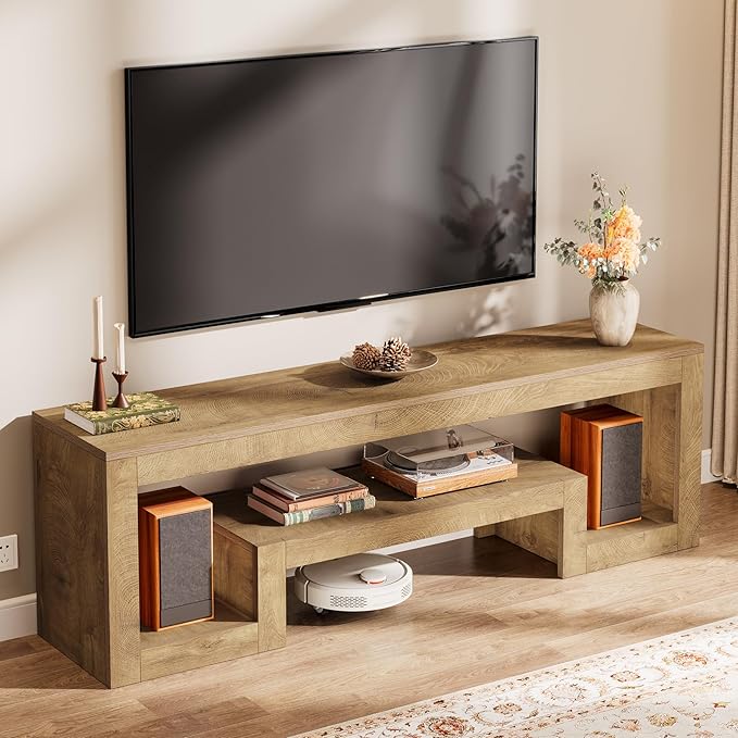 Tribesigns 63-Inch TV Stand for 55/60/65/75-Inch TVs, Farmhouse Entertainment Center with Open Storage Shelves, Wood Television Console for Living Room, Bedroom