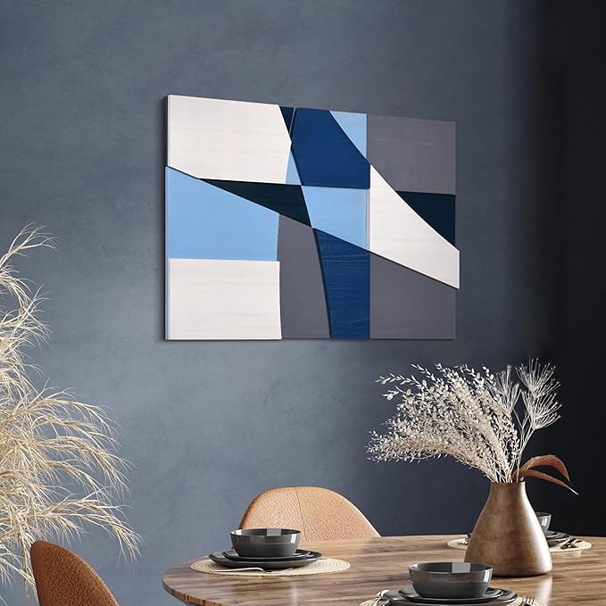 Empire Art Direct "Whispers of Blues I" Hand Made & Hand Finished Solid Wood Abstracts, Ready to Hang, Living Room, Bedroom & Office, 36" x 24"x 1.42"