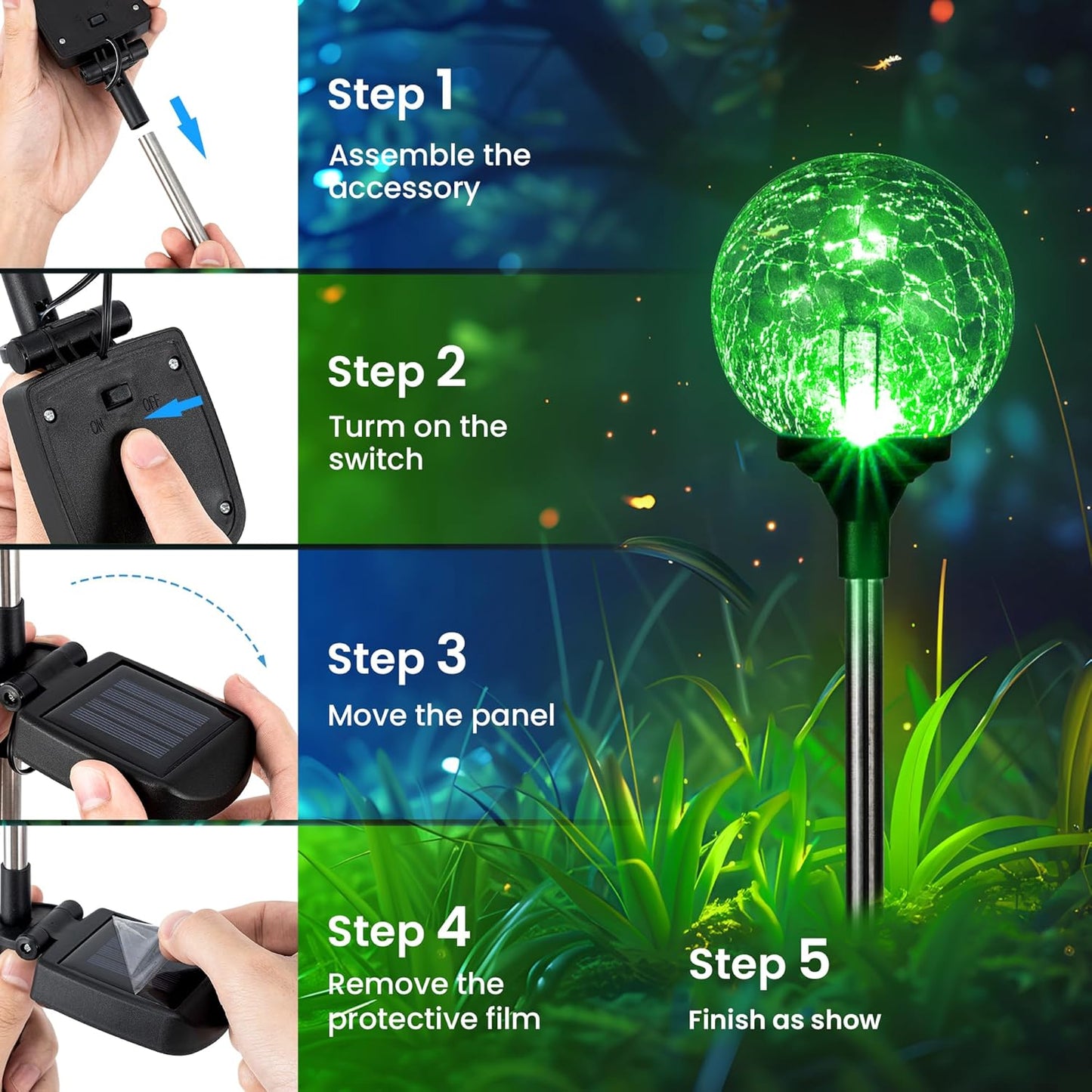 GIGALUMI Solar Garden Lights Outdoor Decorative for Yard 3 Pack, Solar Globe Lights Outdoor Waterproof, Multi-Colored Changing Garden Globes Cracked Glass Ball with LED Lights