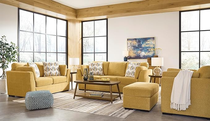 Signature Design by Ashley Keerwick Scandinavian Sofa with 4 Toss Pillows, Yellow