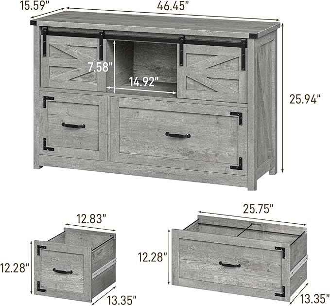 Vabches Lateral File Cabinets 2 Drawer with Sliding Barn Doors, Farmhouse Filing Cabinet with 2 Drawer for Home Office，Filing Organization Storage Cabinets for Hanging Files Letter/Legal/F4/A4