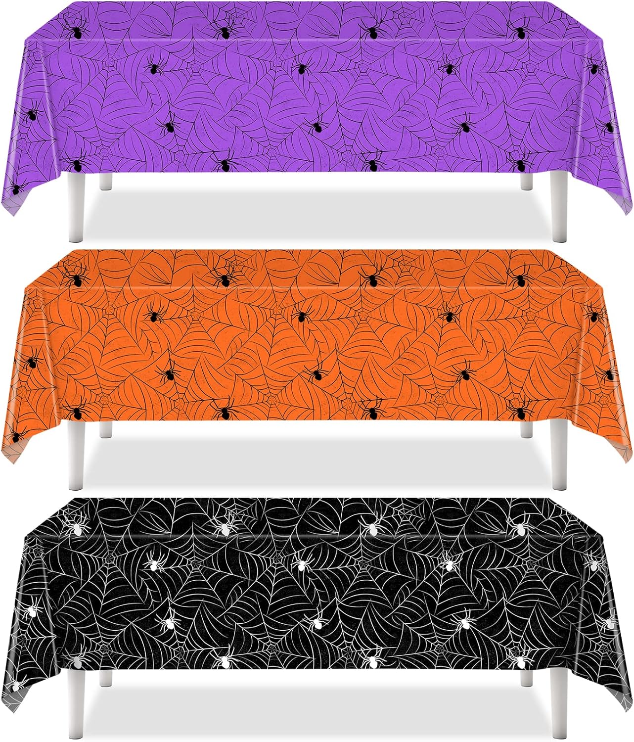TREWAVE 3 Pack Halloween Spiderweb Tablecloth Rectangular Plastic Spider Web Table Cloth Large Size Table Covers for Home Decor Halloween Party Decorations 54" x 108" (Mixed)