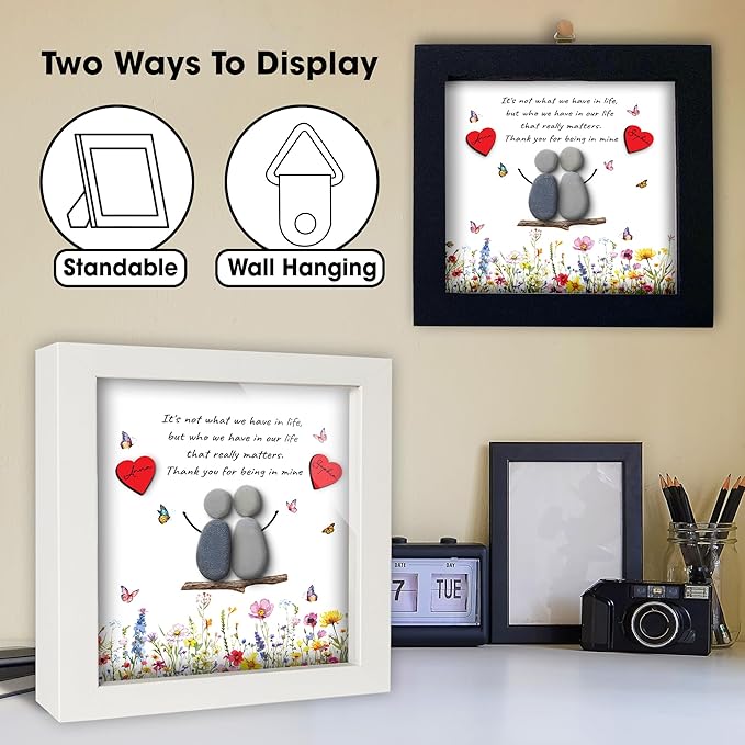 Bestfriend Gifts for Women, 5.5" Pebble Art Bestie Frame Wall Art, Thank You Soul Sister Keychain, Appreciation Birthday Friendship Gifts for Sisters, BFF, Besties, Friends, Valentines Day Decor S93-55