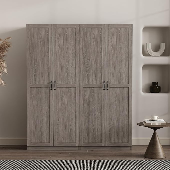 Manhattan Comfort Cornelia Modern Tall Storage Cabinet with Doors and Adjustable Shelves 1.0 - Freestanding Pantry Organizer for Kitchen, Laundry Room, Garage, or Mudroom, Set of 2, Grey