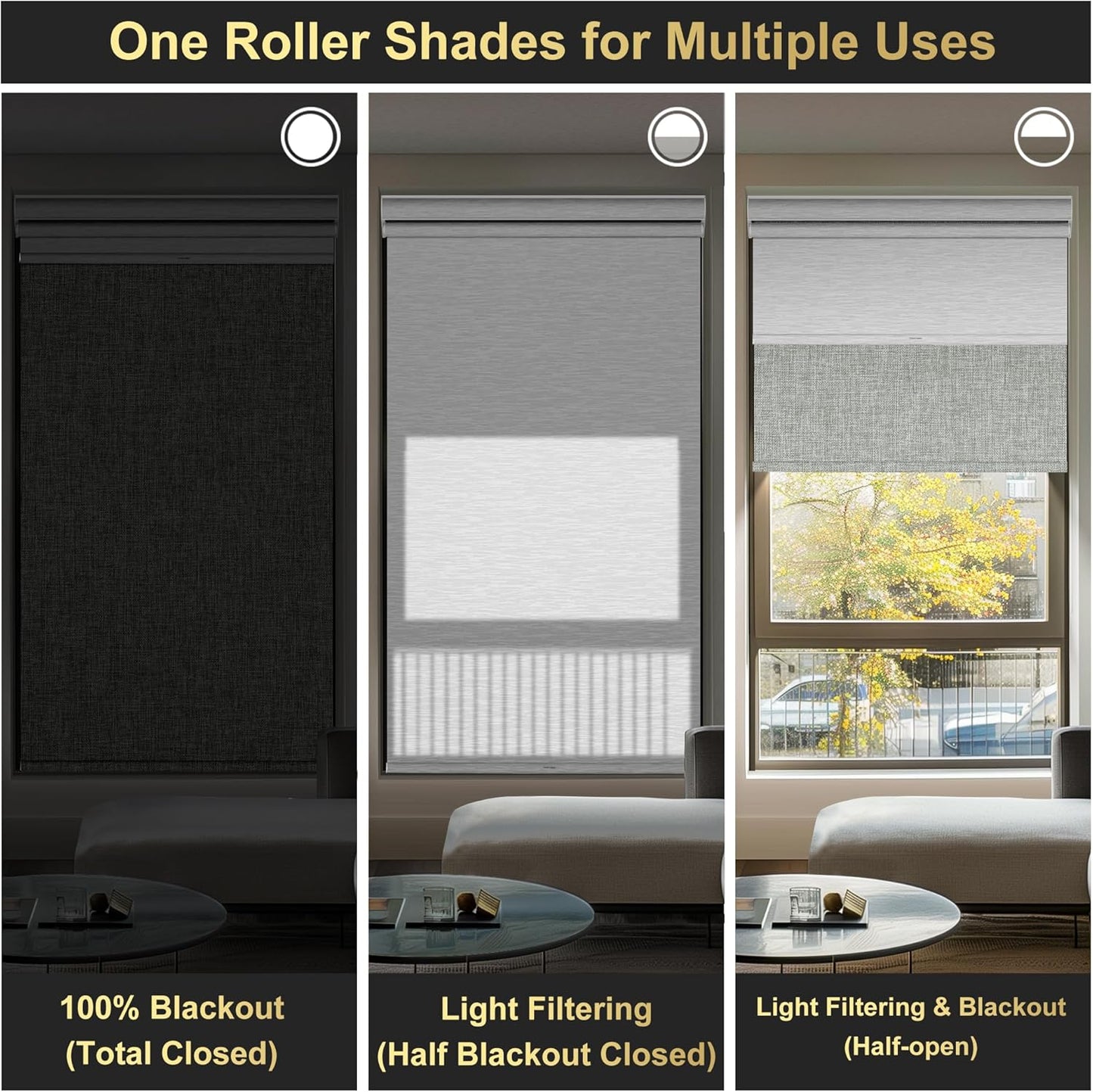 BERISSA Cordless Dual Roller Shades With Cassette Valance, Blackout and Light Filtering, Day and Night for Home Office Door - Linen Grey and White, 56 W x 56" H