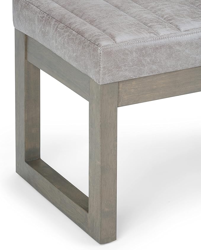 SIMPLIHOME Casey Ottoman Bench - 48 inch Wide Upholstered Vegan Leather Rectangle Ottoman in Distressed Grey Taupe, Contemporary Modern Bench for Bedroom with Quilted Stitching, Assembled