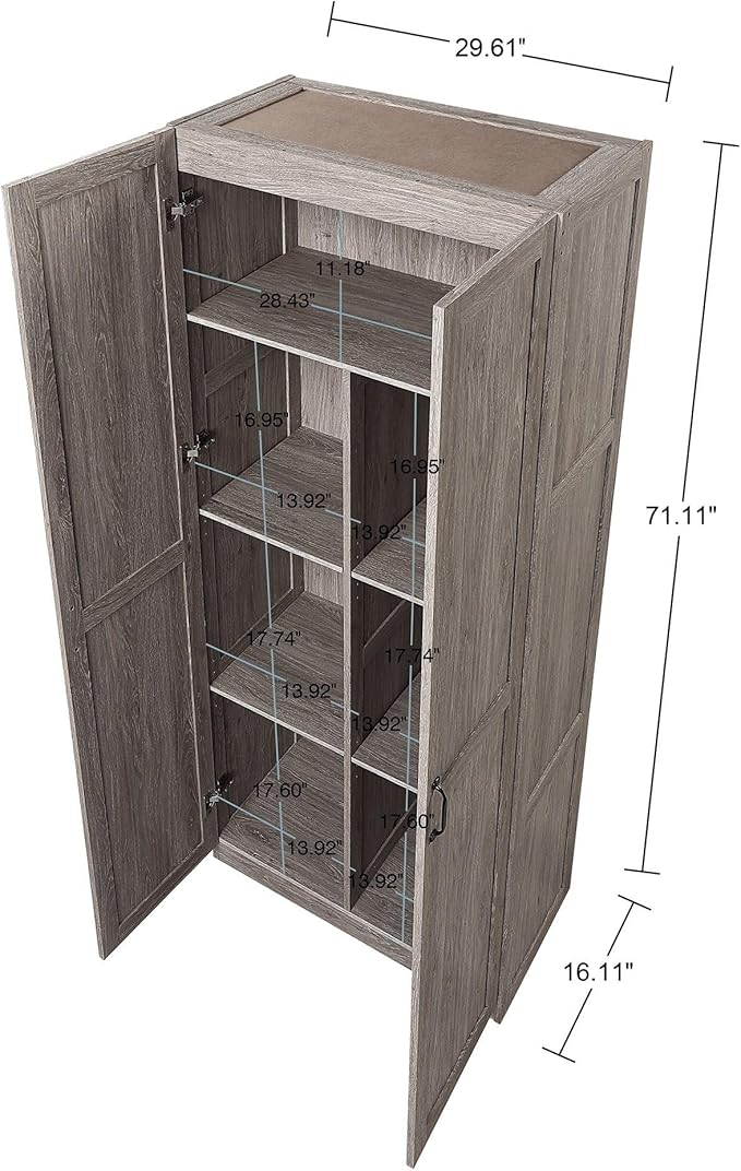 Manhattan Comfort Cornelia Modern Tall Storage Cabinet with Doors and Adjustable Shelves 1.0 - Freestanding Pantry Organizer for Kitchen, Laundry Room, Garage, or Mudroom, Set of 2, Grey
