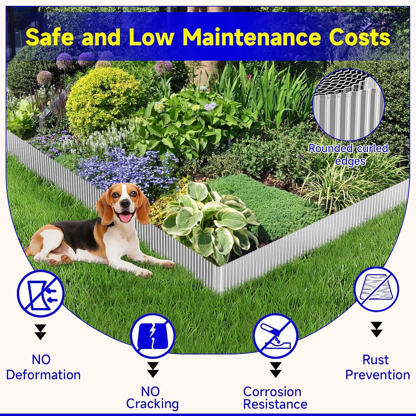 Corrugated Garden Edging,10"×20Ft Galvanized Steel Landscape Edging & Lawn Edging Border,Metal Garden Border for Flower Beds,Garden,Lawn,Raised Beds & Tree Surrounds(Silver)