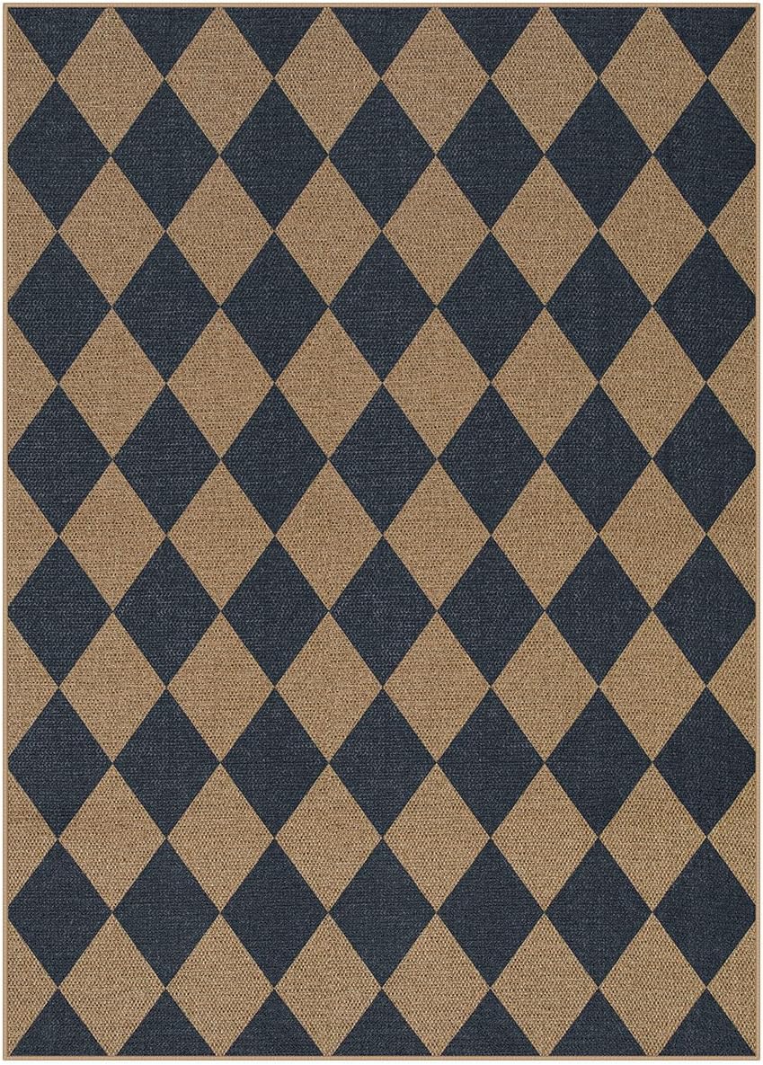 Lahome Checkered Easy Jute Washable Rug, 5x7 Area Rugs for Living Room Nature Large Dining Room Carpet, Farmhouse Geometric Non Slip Indoor Outdoor Carpet for Home Office Bedroom Backyard Patio