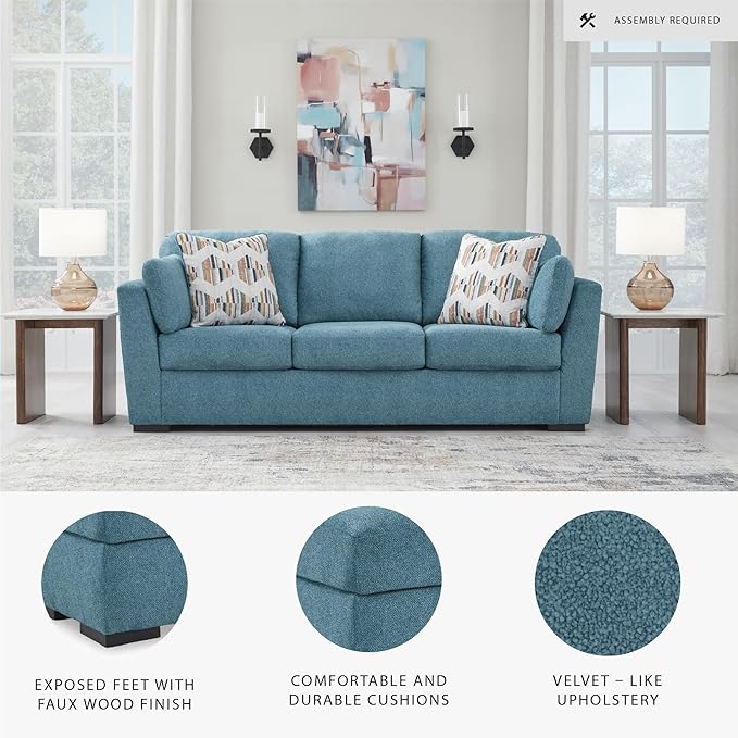 Signature Design by Ashley Keerwick Scandinavian Sofa with 4 Toss Pillows, Blue