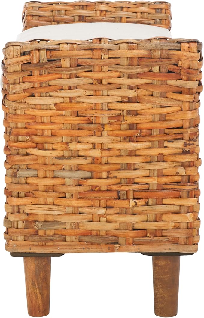 SAFAVIEH Home Collection – Palermo Natural Woven Accent Bench with Cushioned Seat, Transitional Organic Bench for Bedroom, Entryway or Living Room (FOX6533B)