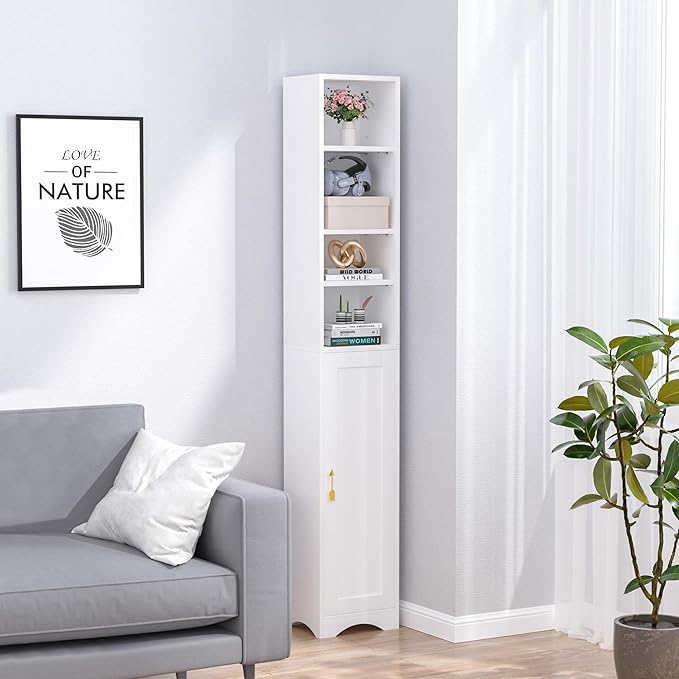 VECELO 71 Inch Tall Storage Cabinet - 6 Adjustable Shelves, Bottom Enclosed Storage, Elevated Moisture-Proof Base, Organizer for Bathroom Kitchen Pantry-White