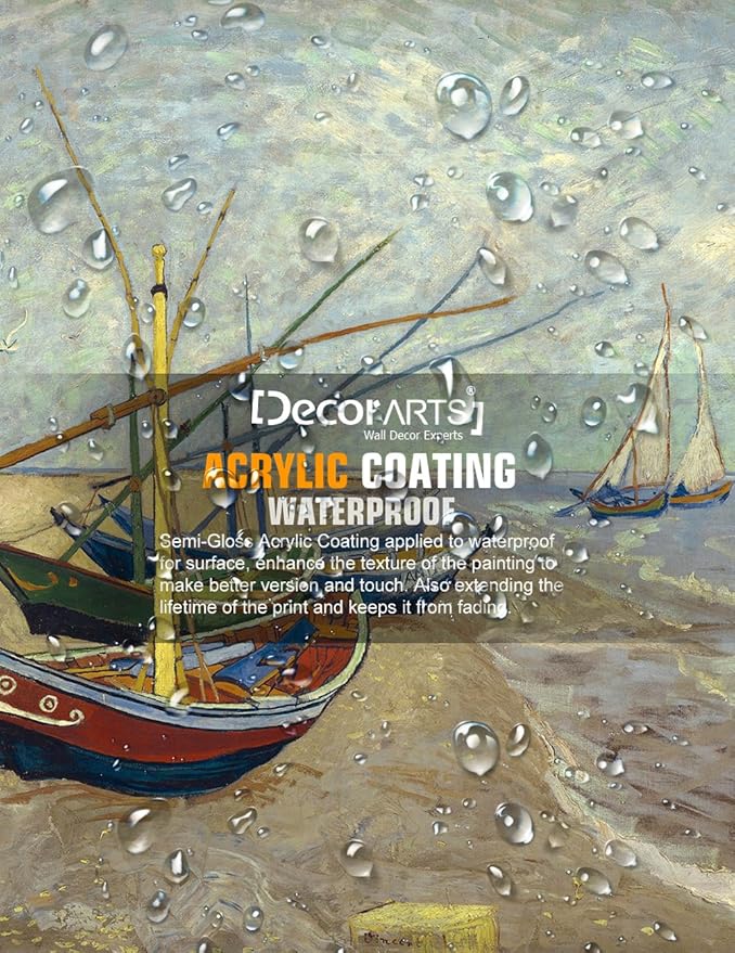 DECORARTS - Fishing Boats on the Beach by Vincent Van Gogh Art Reproduction. Giclee Canvas Prints Wall Art for Home Decor 20x16