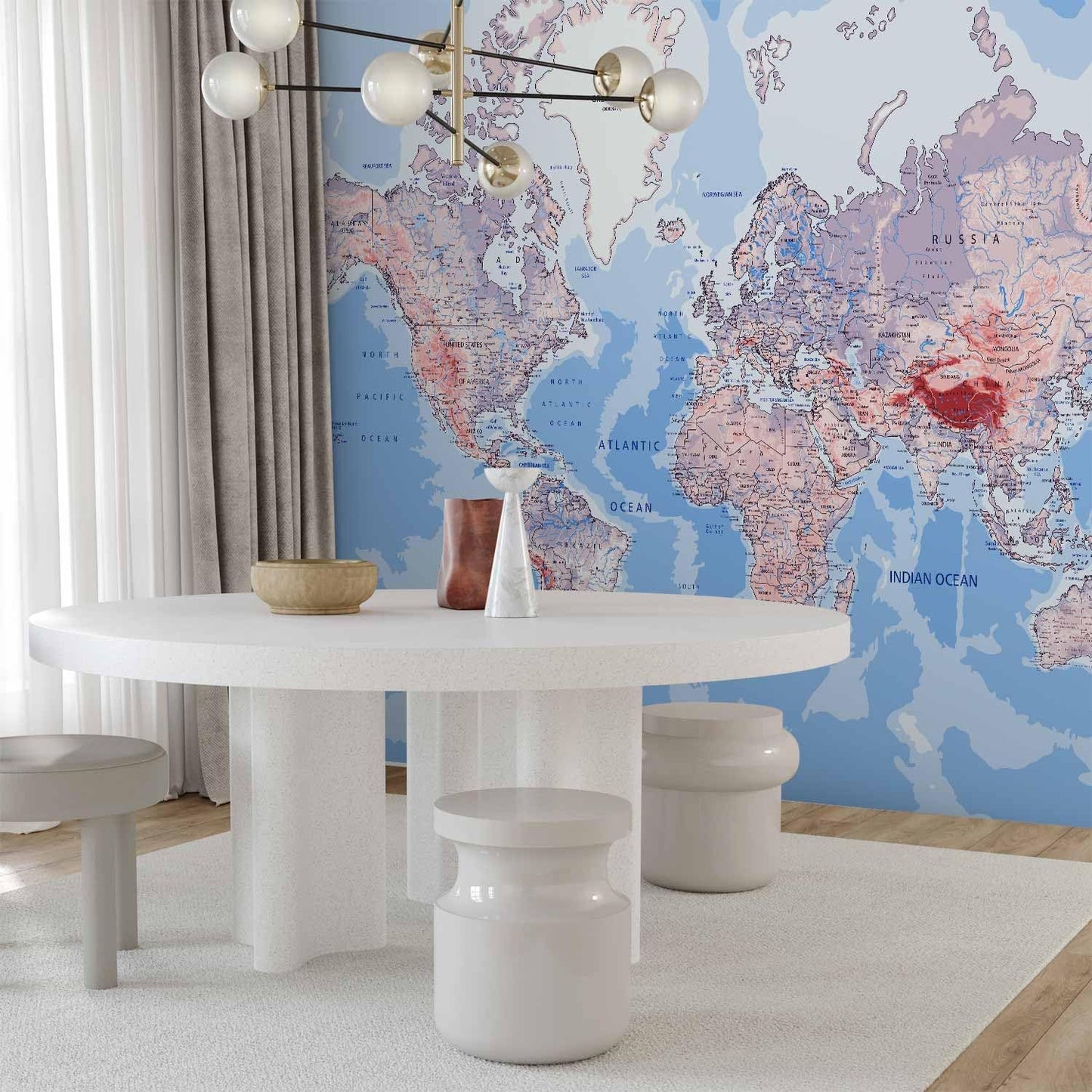 artgeist Premium Wall Mural World Map 118x83 in - XXL Non-Woven Wallpaper Fleece Wall Decor Photo Print Picture Image Design Home Map of The World k-A-0061-a-b