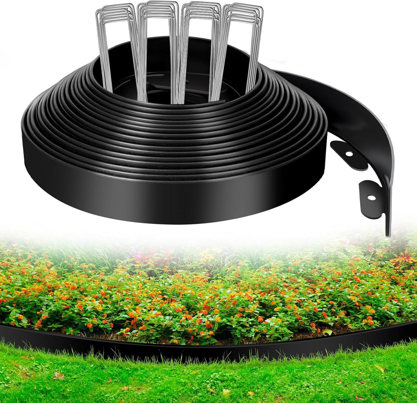 1.5 Inch x 100 FT (Multiple Sizes Available) Landscape Edging, Garden Edging Borders with 100pcs Upgrade Stakes, Flexible No Dig Plastic Garden Border for Lawn, Landscaping, Flower Beds and Yard
