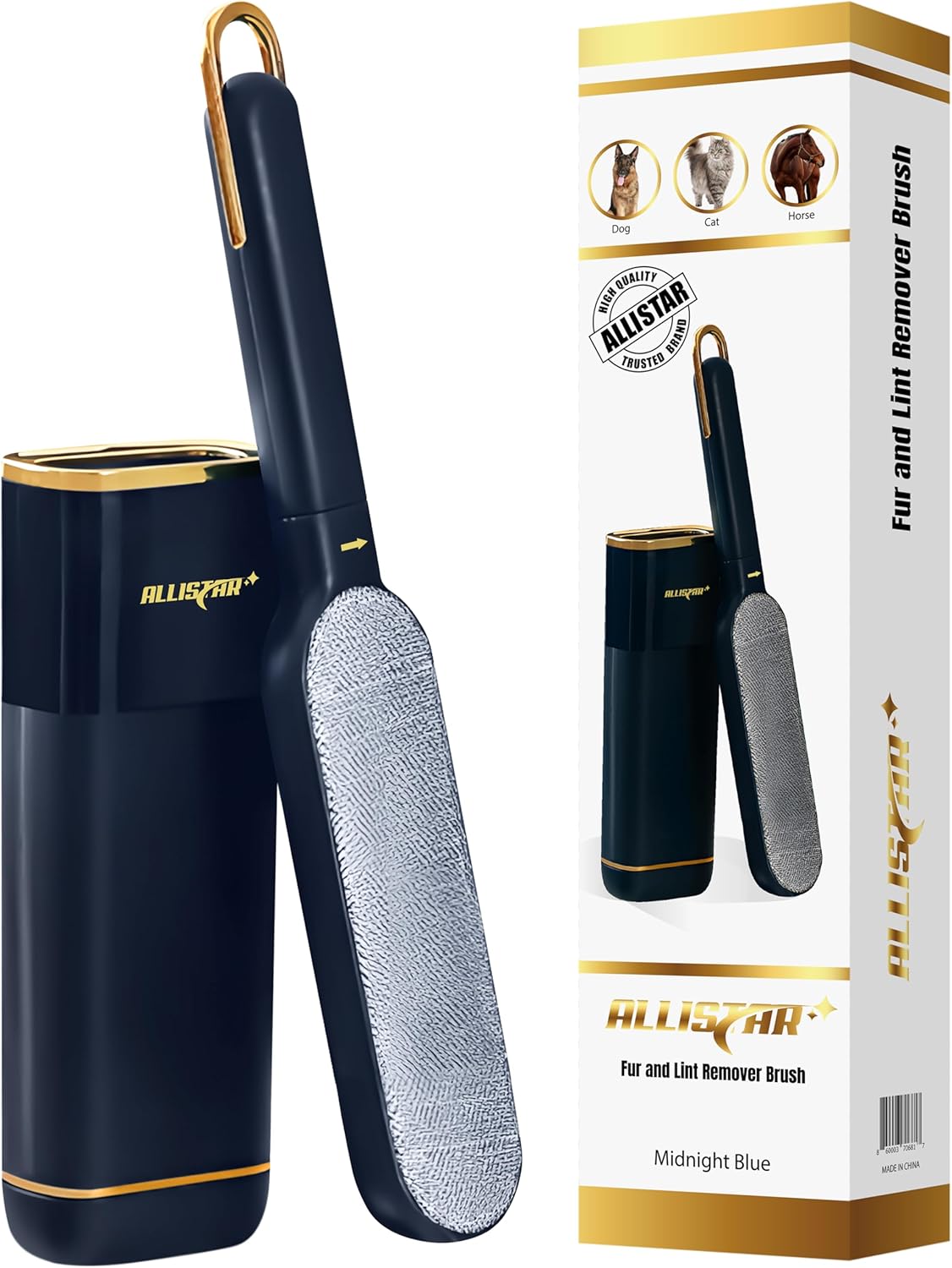 Lint Brush, Lint Remover, and Pet Hair Remover for Laundry, Clothes, Couches, Car Seats, Furniture and Fabric. Reusable Dog and Cat Fur Wizard Hair Removal Brush. ALLISTAR (Midnight Blue)