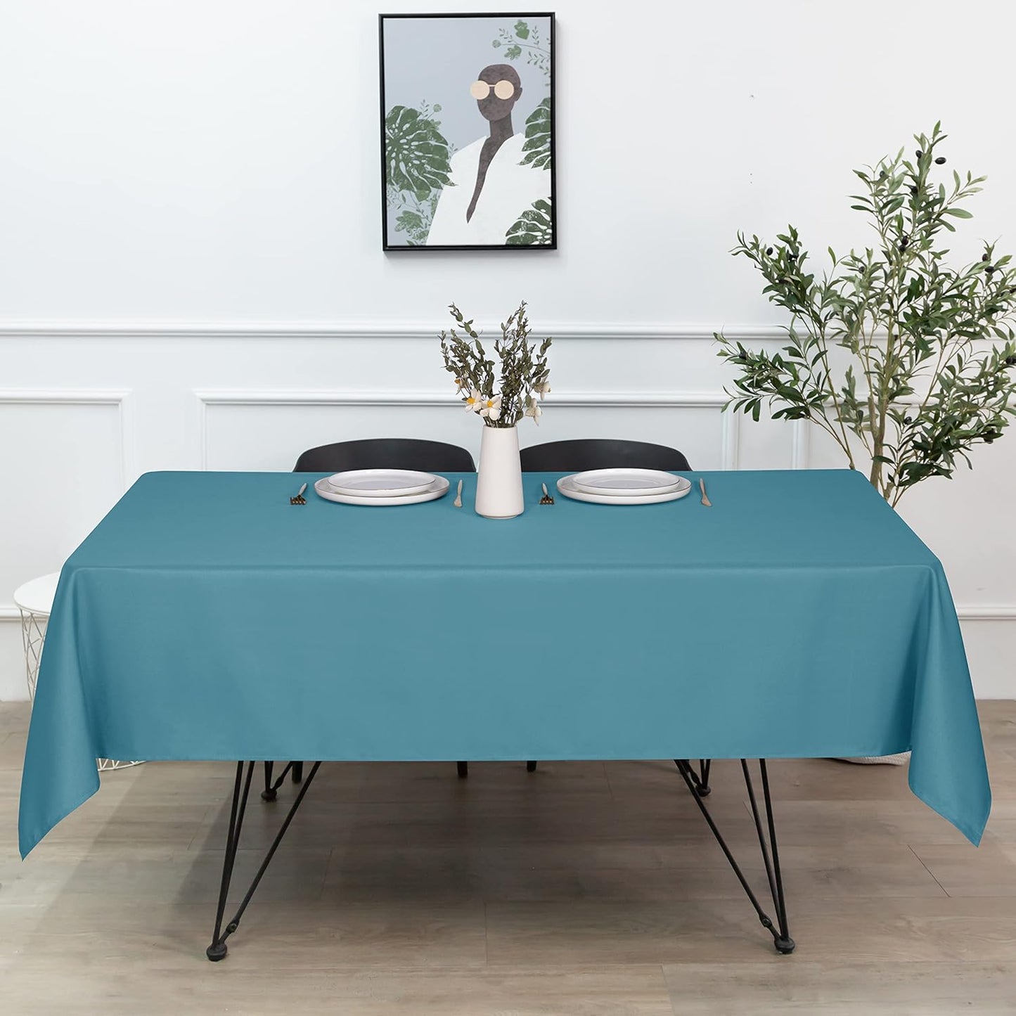 sancua Rectangle Tablecloth - 60 x 120 Inch - Stain and Wrinkle Resistant Washable Polyester Table Cloth, Decorative Fabric Table Cover for Dining Tables, Buffet Parties and Camping, Teal