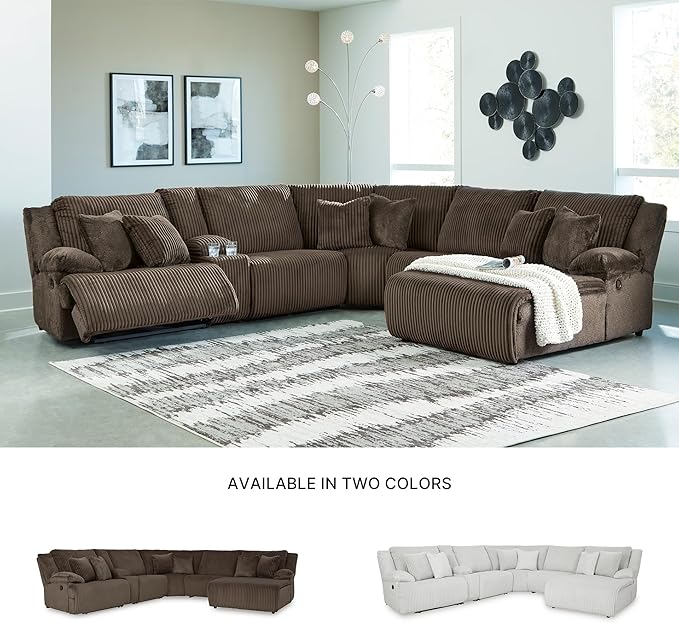 Signature Design by Ashley Top Tier Modern Left-Arm Facing 6-Piece Reclining Sectional with Chaise, Armrest, Throw Pillows and Storage, Dark Brown