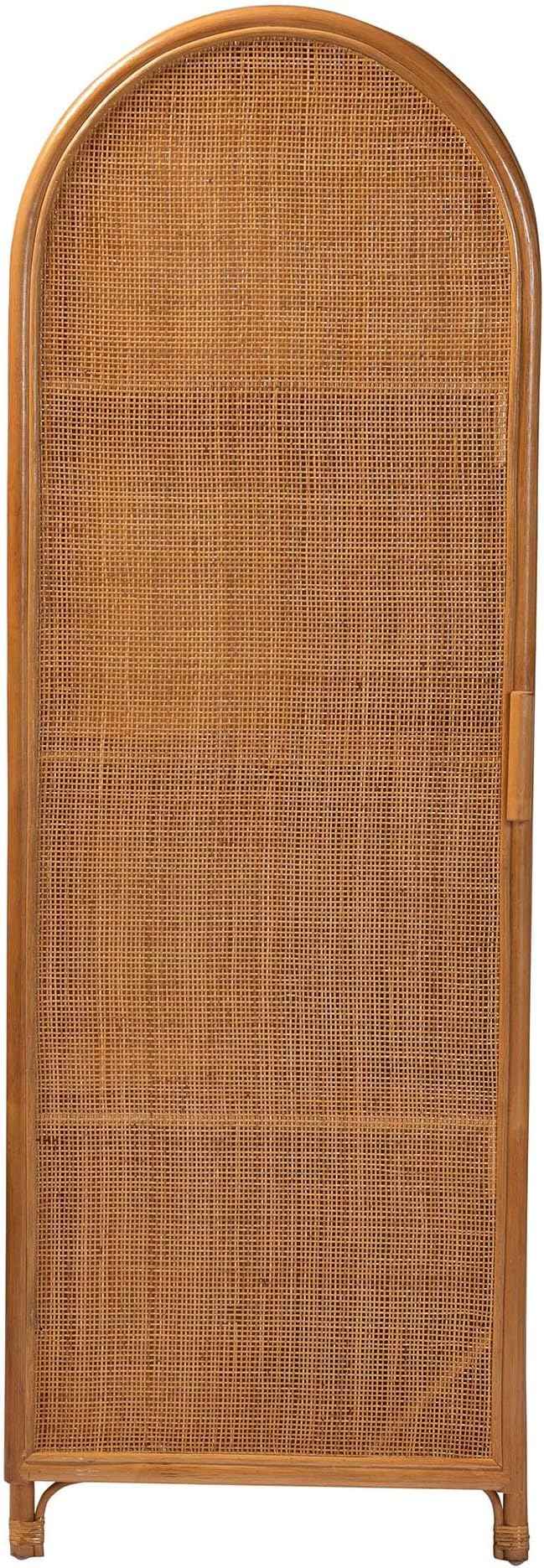 Bali & pari Paloma Arched Rattan Accent Cabinet with Shelves - Handwoven Cane Display Unit with Door, Boho Chic Decorative Furniture Piece for Living Room Entryway or Sunroom, 1-Door