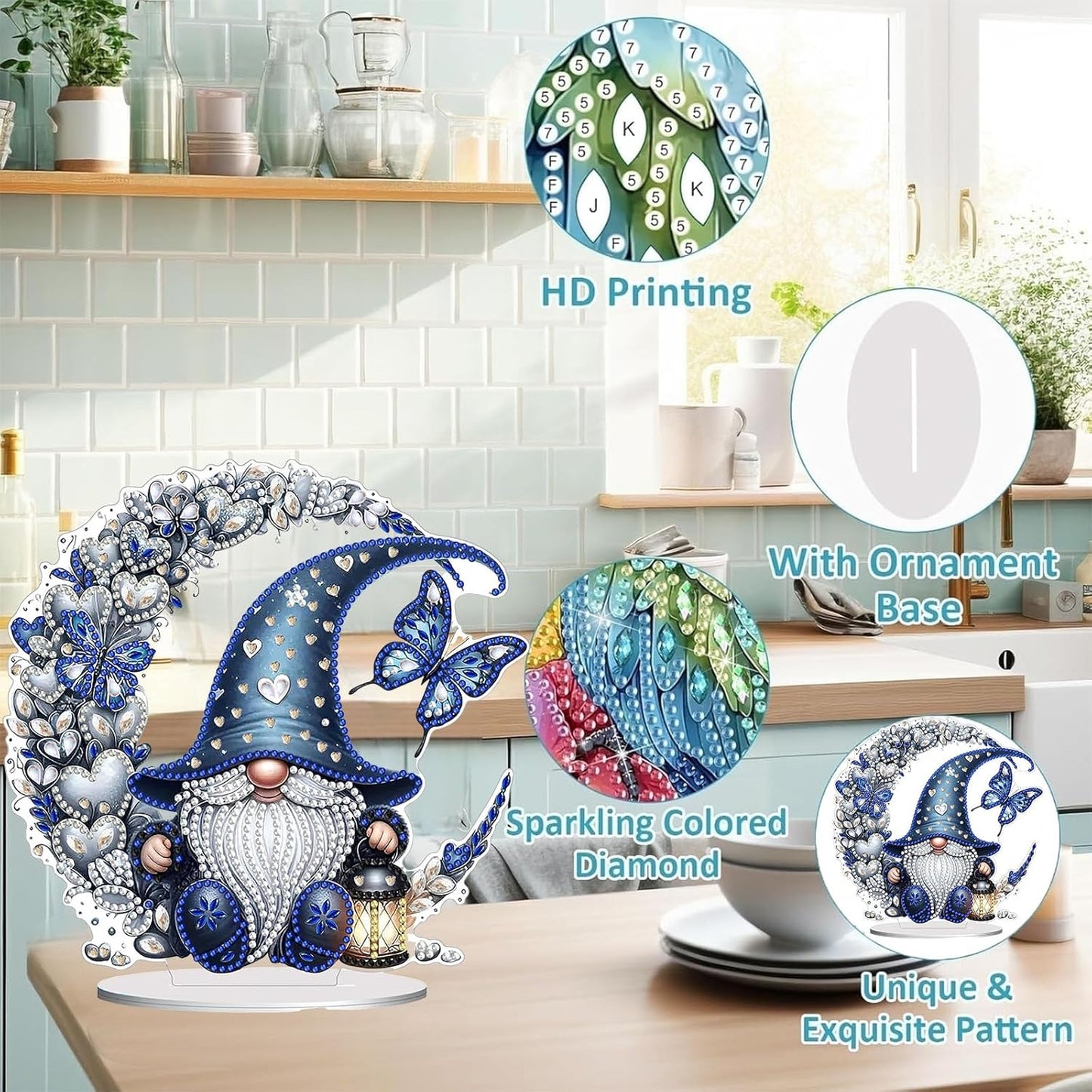 Diamond Painting Kits for Adults Beginners, 5D Full Drill Dwarf Moon Crystal Art Desktop Ornament, DIY Single Sided Home Office Desk Decor, Creative Craft Gift Set with Tools