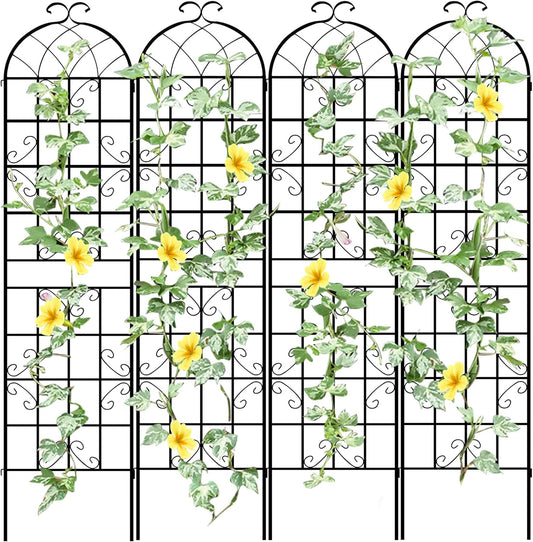 LZRS 4 Pack 87x20in Rustic Iron Arch Decoration Garden Trellis with Black Metal Coating – Perfect for Supporting Climbing Plants Outdoor, Roses, Vines, Flowers, and Vegetables.