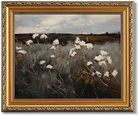 uniro Vintage Gold Framed Wall Art for Home Decor, Moody Wildflower Landscape Oil Painting Bathroom Wall Decor, Classic Dark Autumn Vintage Art Prints, Landscape Wall decor Aesthetic Picture for Bedroom Gallery Office Desktop d ecor- 8x10Inch
