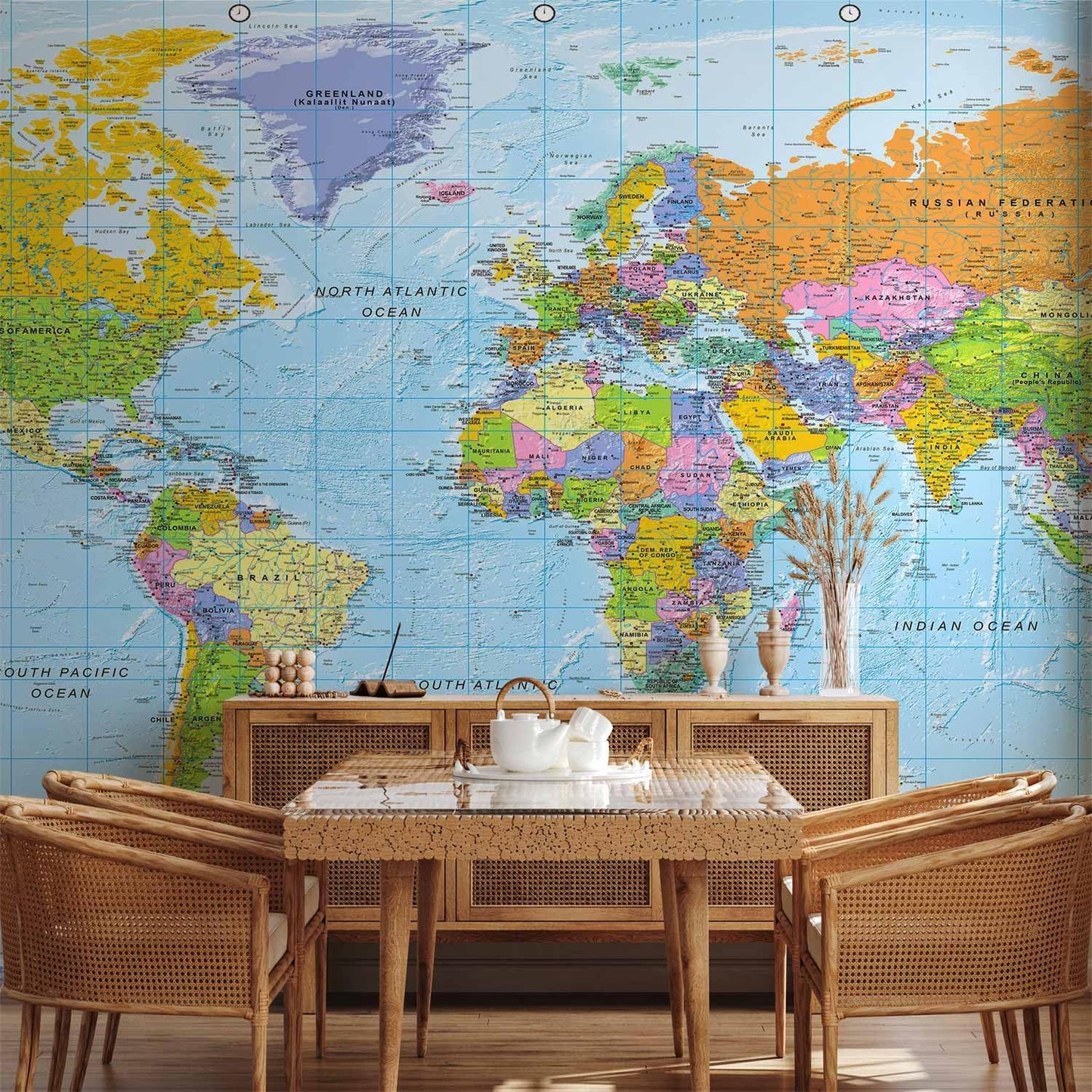 artgeist Wall Mural World Map 193x110 in - XXL Peel and Stick Self-Adhesive Foil Wall Mural Removable Sticker Premium Print Picture Image Design Home Decork-A-0094-x-a
