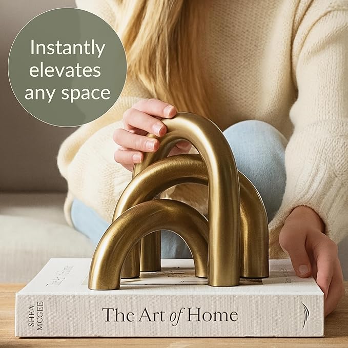 Brass Finish Arch Decor - 3 Piece Organic Modern Home Decor Accent Set for Bookshelf, Coffee Table & Console Styling