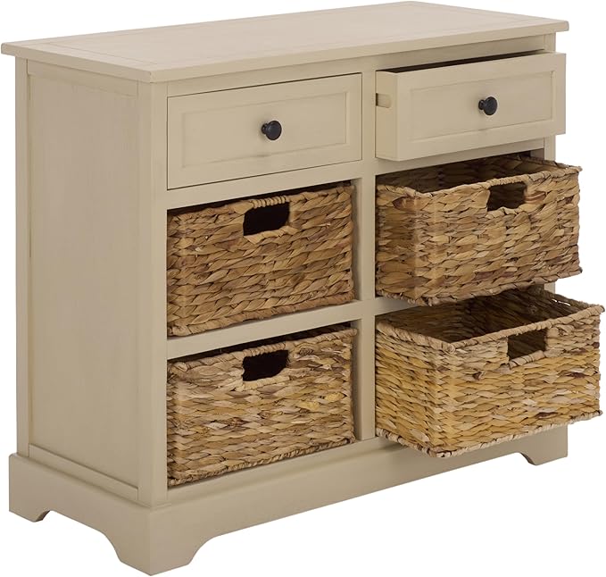 SAFAVIEH Home Collection – Herman Sand Storage Unit, 2-Drawer 4-Basket Mixed-Material Organizer, Fully Assembled (AMH5702J)