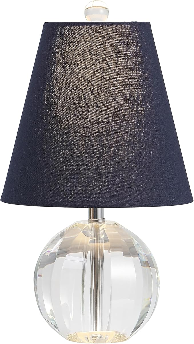 JONATHAN Y JYL2079D 16" Glam Crystal Ball Table Lamp, Modern Bedside Nightstand Lamp for Bedroom Living Room Office, Clear Glass Orb with Navy Linen Shade and Chrome Accents, LED Bulb Included