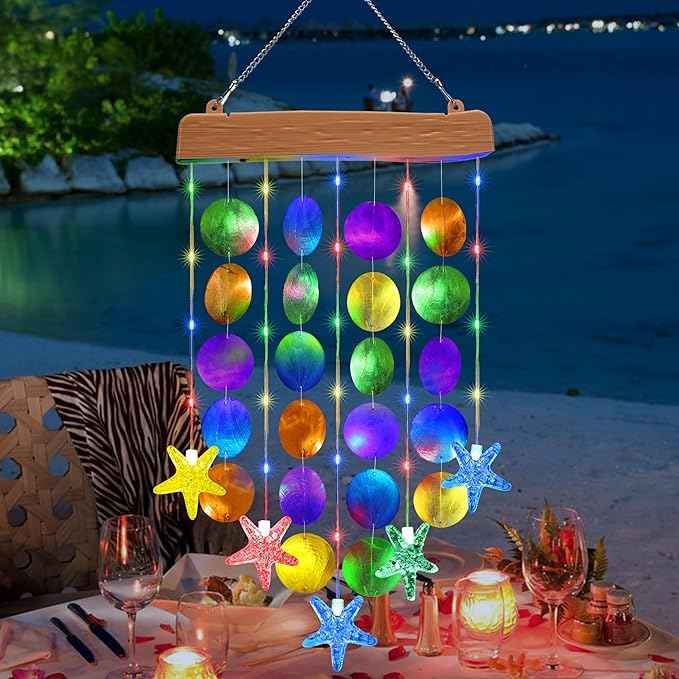 Toodour Solar Wind Chimes for Outside, Birthday Gifts for Women Mom Grandma, Waterproof 2 Modes Shells Solar Powered Outdoor Lights for Patio Holiday Garden Porch Yard Outdoor Decor - Multicolor