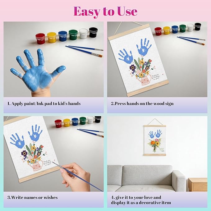 Handprint Flower Kit – 12x16 inches Flower Bouquet Handprint Art Kit with Acrylic Paints – DIY Family Keepsake Craft, Mother Daughter Activity, Mother's Day Birthday Gifts Fit for Mom, Grandma, BH02