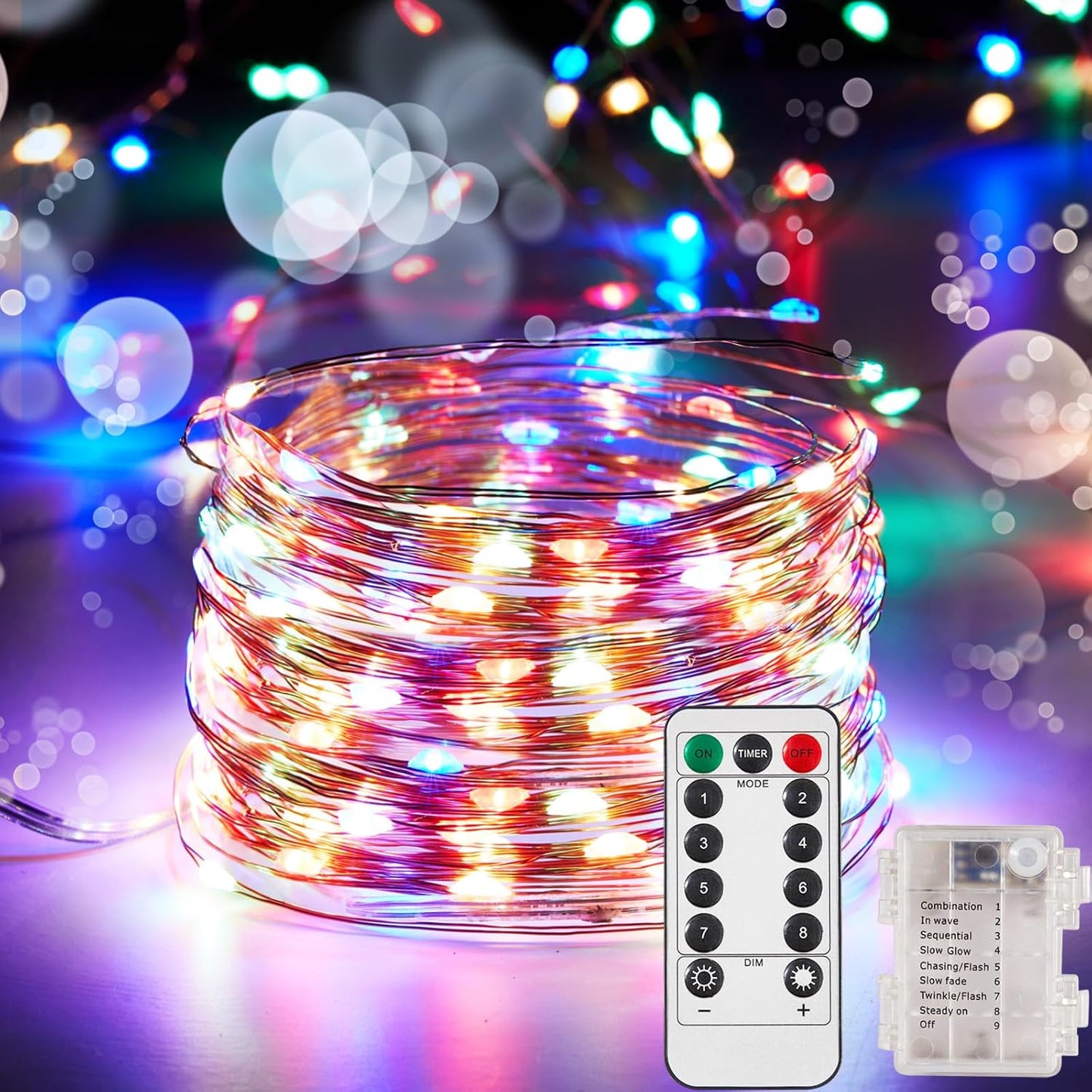 1 Pack 32.8 Ft. Battery Operated Outdoor String Lights with Remote & Timer, LED Multi Color Fairy Lights, Waterproof Twinkle Lights for Bedroom, Dorm, Mason Jar, Wedding, Party, Christmas